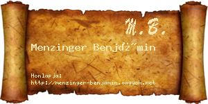 Menzinger Benjámin névjegykártya
